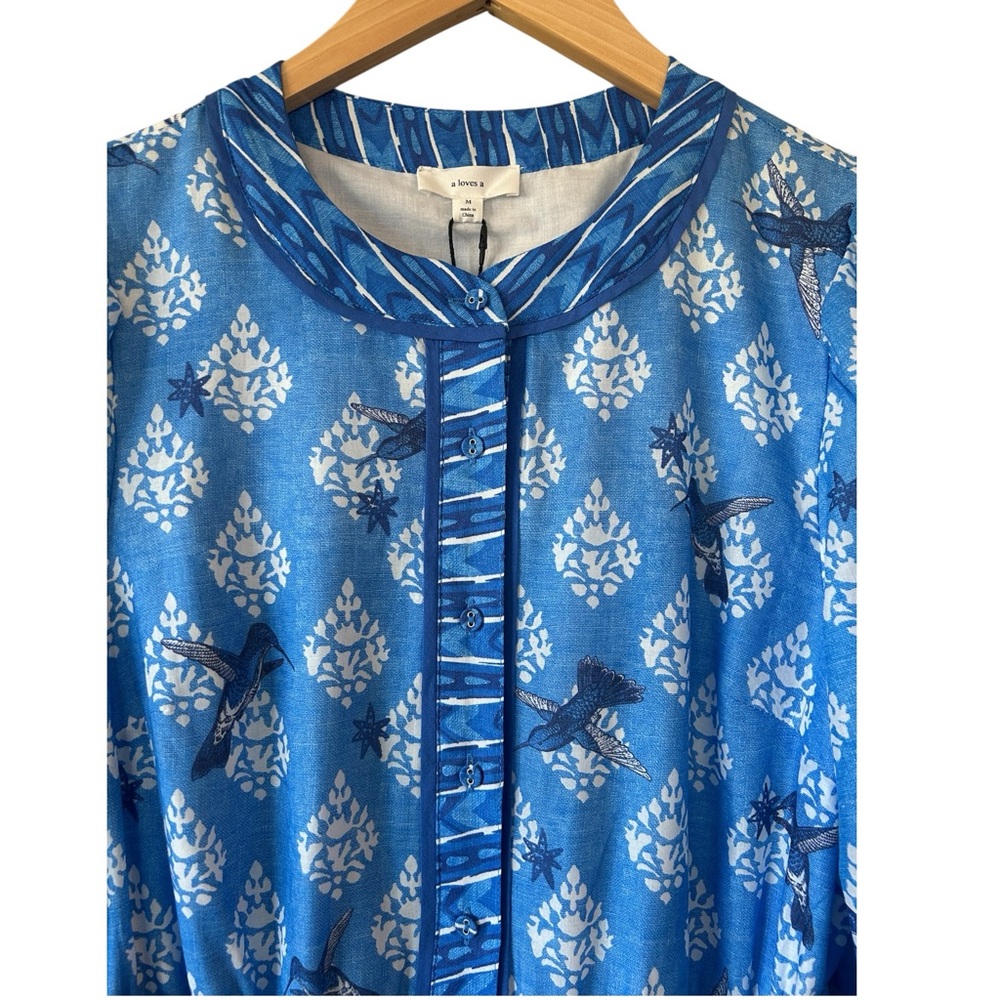 A LOVES A Cobalt Blue Long Sleeve Cotton Maxi Dress Boho Cottage Medium NWT - Picture 4 of 16